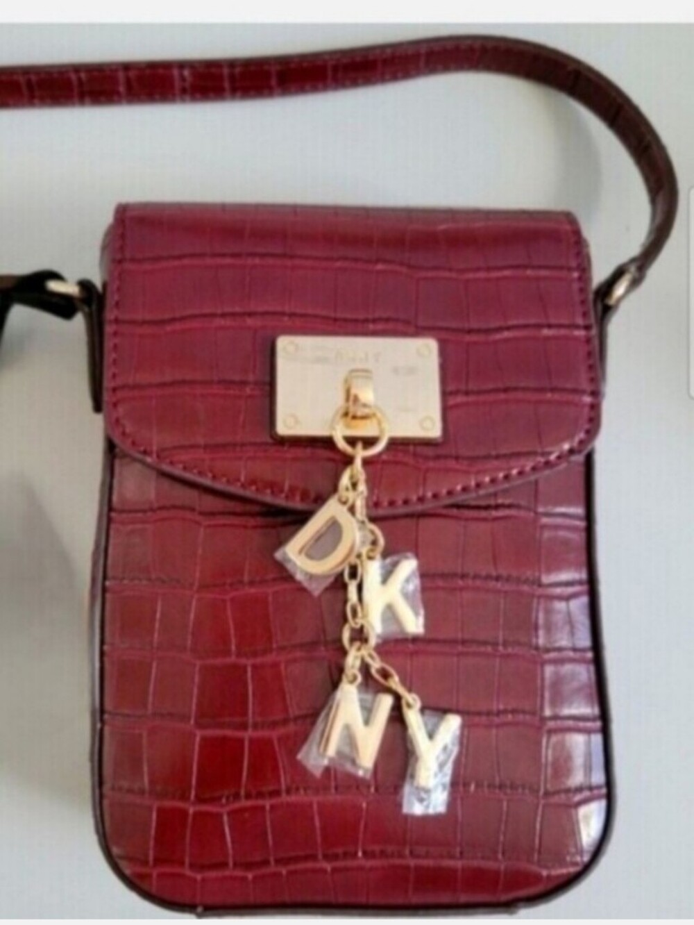 DKNY Cleo Phone Croc-Embossed Leather Crossbody- NWOT